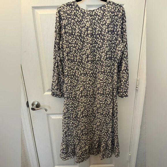 Rails Jade navy Ditsy Floral Print Tie Front Long Sleeve Dress L - Picture 4 of 7